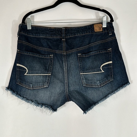 American Eagle Blue Frayed Hem High Rise Festival Denim Jean Shorts - Picture 7 of 10